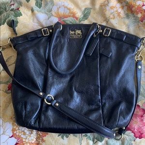 Black leather medium sized coach bag